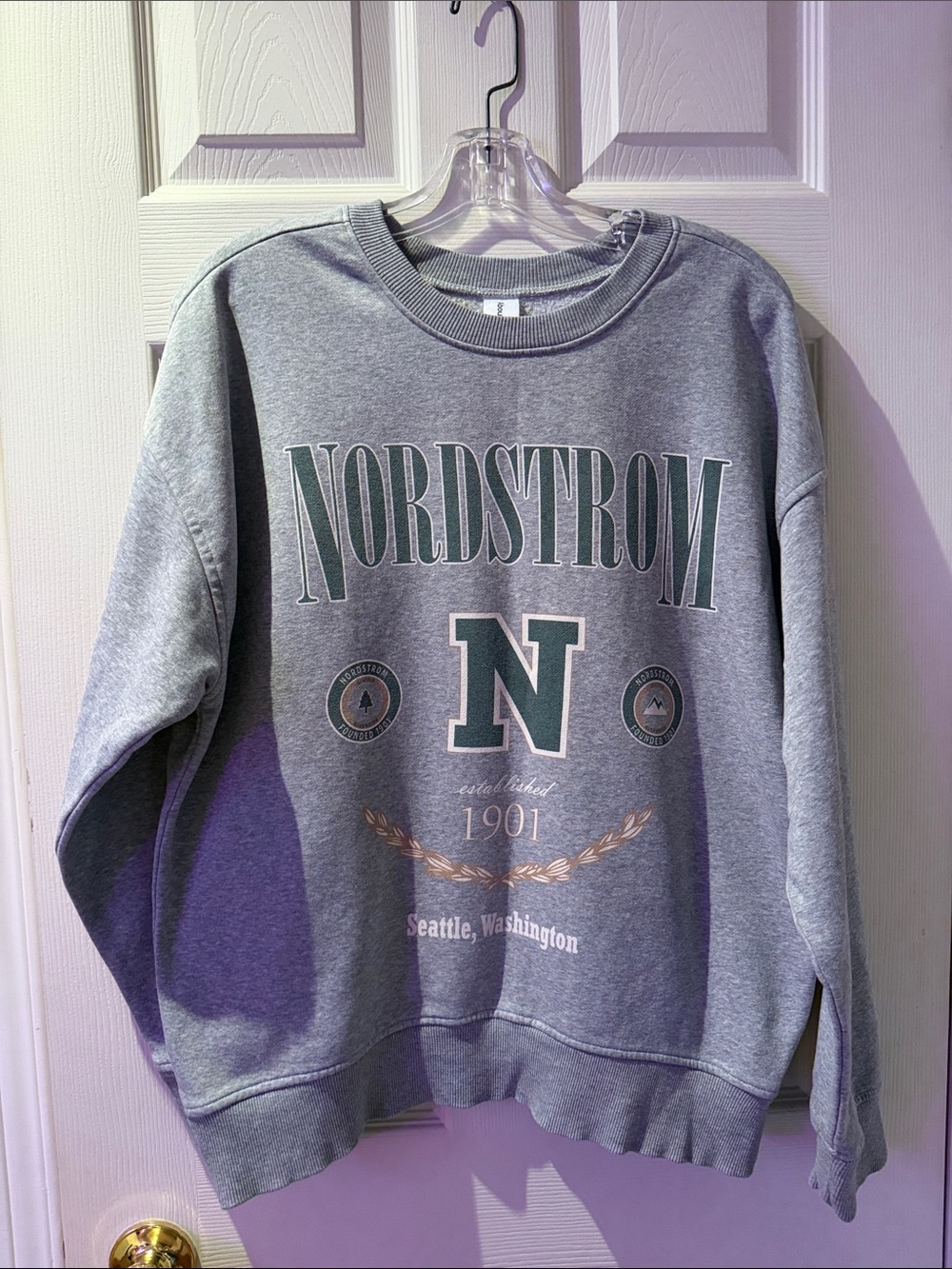 Nordstrom Gray Crewneck Sweatshirt with Green Logo